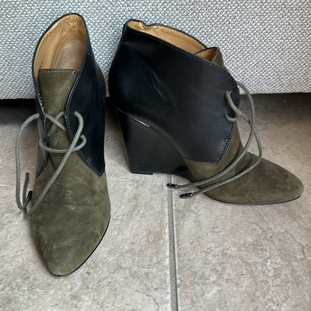 COACH Wedge Booties Mercy Green Suede Leather 7B Designer Ankle Boot